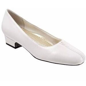 New Gorgeous Trotters Doris Sz 11  White Leather Comfy Low Block heel Pump Shoes